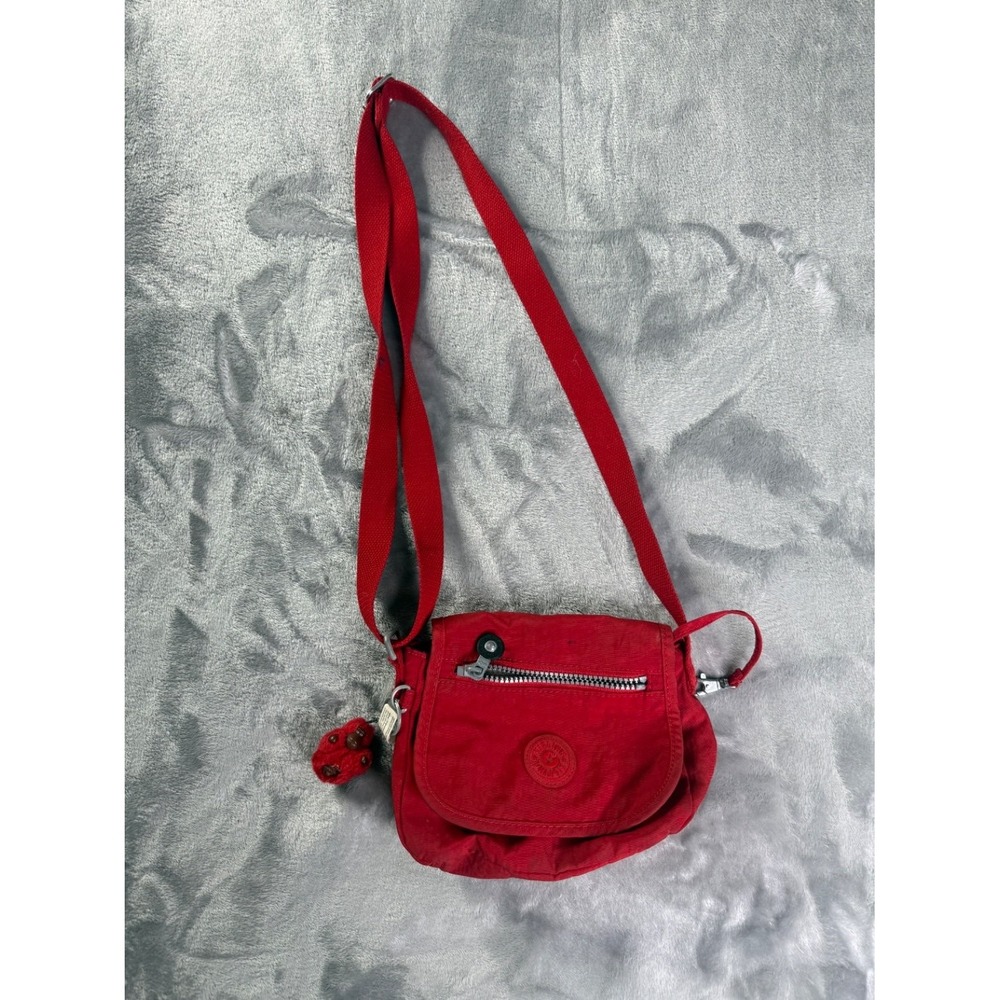 Kipling Red Small Crossbody Bag Flap Shoulder Purse w/ Monkey Keychain Womens